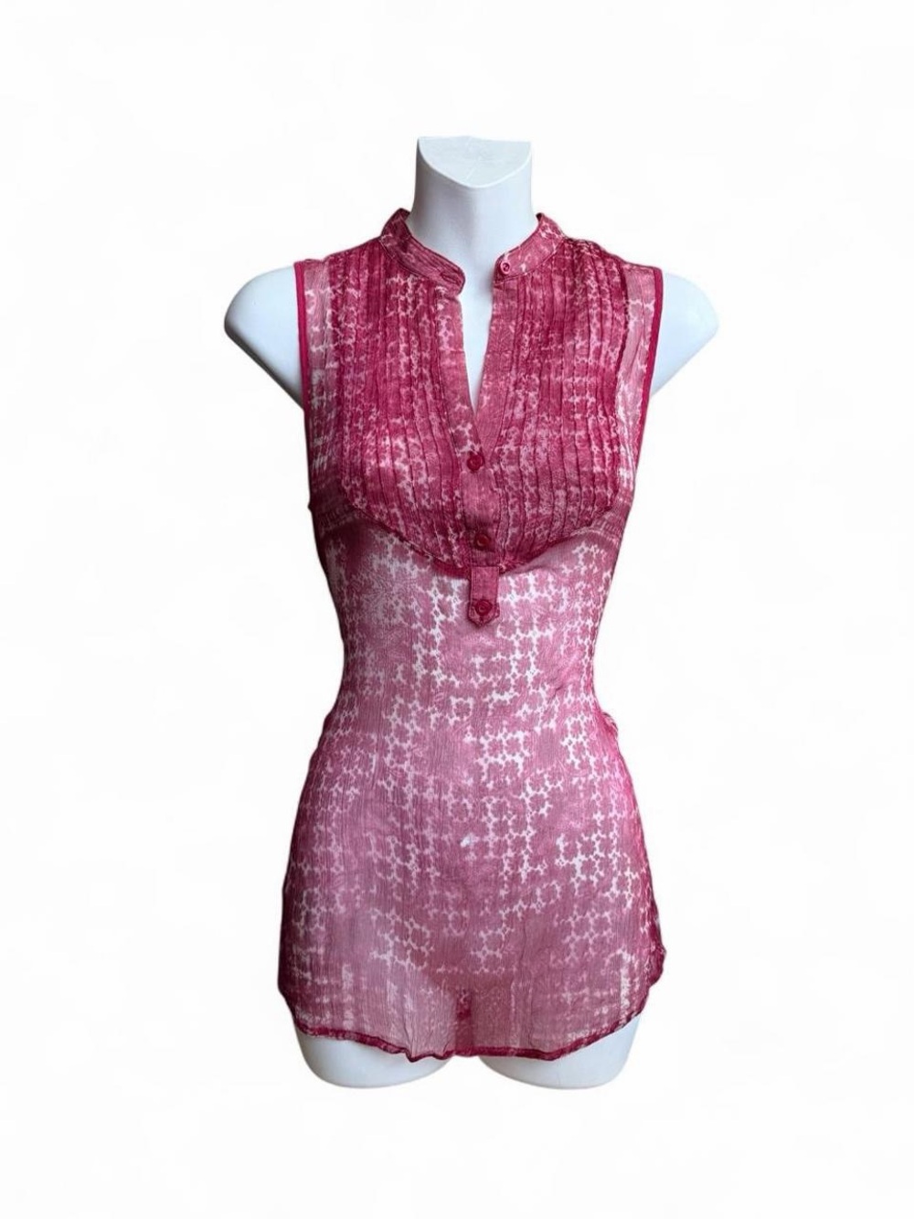 Sleeveless Pink Pintuck Sheer Camisole